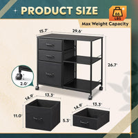 3 Drawer Mobile File Cabinet With Rolling Printer Stand And Open