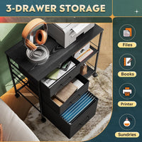 3 Drawer Mobile File Cabinet With Rolling Printer Stand And Open